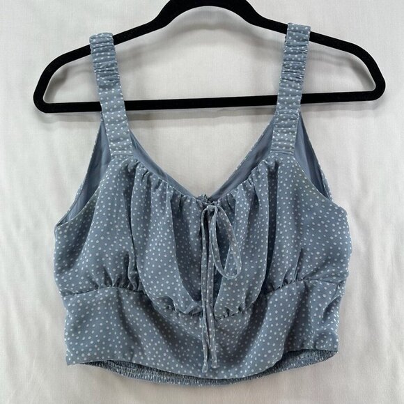 Style Rack Tops - Style Rack Tank Top Womens L Polka Dot Smocked Back Cutout Sleeveless Crop Blue